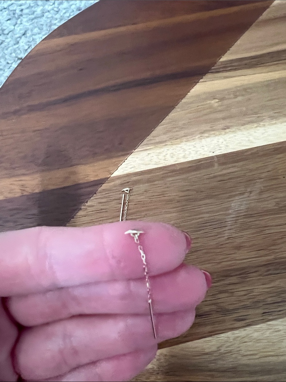 Delicate Gold Threader Drop Earrings - Minimal Chain Design - Picture 3 of 4